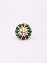 Beaded Floral Kundan Stone Studded Adjustable Ring