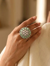 Beaded Floral Kundan Stone Studded Adjustable Ring