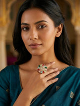 Beaded Floral Kundan Stone Studded Adjustable Ring
