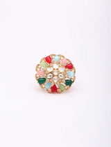 Beaded Floral Kundan Stone Studded Adjustable Ring