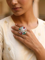 Beaded Floral Kundan Stone Studded Adjustable Ring