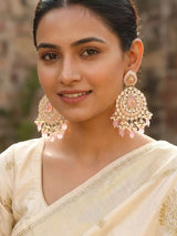 Kundan Chandbali Earrings with Pearl and Pink Bead Drops