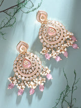 Kundan Chandbali Earrings with Pearl and Pink Bead Drops