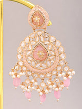 Kundan Chandbali Earrings with Pearl and Pink Bead Drops