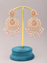 Kundan Chandbali Earrings with Pearl and Pink Bead Drops