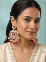 Kundan Chandbali Earrings with Pearl and Pink Bead Drops