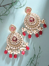 Kundan Chandbali Earrings with Pearl and Pink Bead Drops