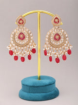 Kundan Chandbali Earrings with Pearl and Pink Bead Drops
