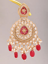 Kundan Chandbali Earrings with Pearl and Pink Bead Drops