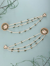 Floral Kundan and Pearl Ear Chain Stud Earrings in Brass