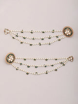 Floral Kundan and Pearl Ear Chain Stud Earrings in Brass