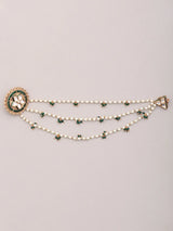 Floral Kundan and Pearl Ear Chain Stud Earrings in Brass
