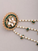 Floral Kundan and Pearl Ear Chain Stud Earrings in Brass