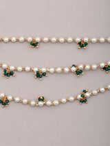 Floral Kundan and Pearl Ear Chain Stud Earrings in Brass