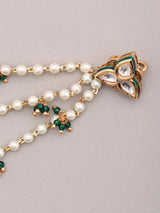 Floral Kundan and Pearl Ear Chain Stud Earrings in Brass