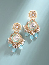 Kundan and Pearl Bunch Drop Earrings with Purple Glass Dangles