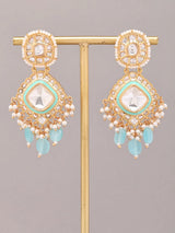 Kundan and Pearl Bunch Drop Earrings with Purple Glass Dangles