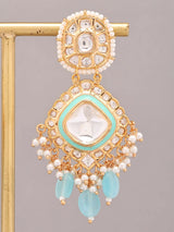 Kundan and Pearl Bunch Drop Earrings with Purple Glass Dangles