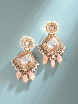 Kundan and Pearl Bunch Drop Earrings with Purple Glass Dangles