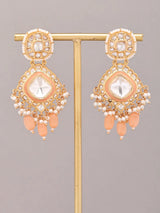 Kundan and Pearl Bunch Drop Earrings with Purple Glass Dangles