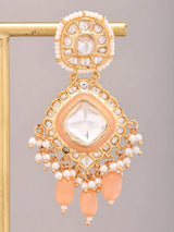 Kundan and Pearl Bunch Drop Earrings with Purple Glass Dangles