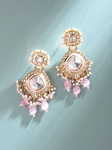 Kundan and Pearl Bunch Drop Earrings with Purple Glass Dangles