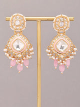 Kundan and Pearl Bunch Drop Earrings with Purple Glass Dangles