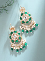 Floral Kundan Chandbali Earrings in Green and Magenta