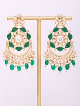 Floral Kundan Chandbali Earrings in Green and Magenta