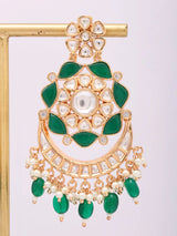 Floral Kundan Chandbali Earrings in Green and Magenta