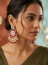 Floral Kundan Chandbali Earrings in Green and Magenta