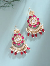Floral Kundan Chandbali Earrings in Green and Magenta