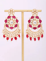 Floral Kundan Chandbali Earrings in Green and Magenta