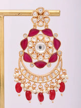 Floral Kundan Chandbali Earrings in Green and Magenta