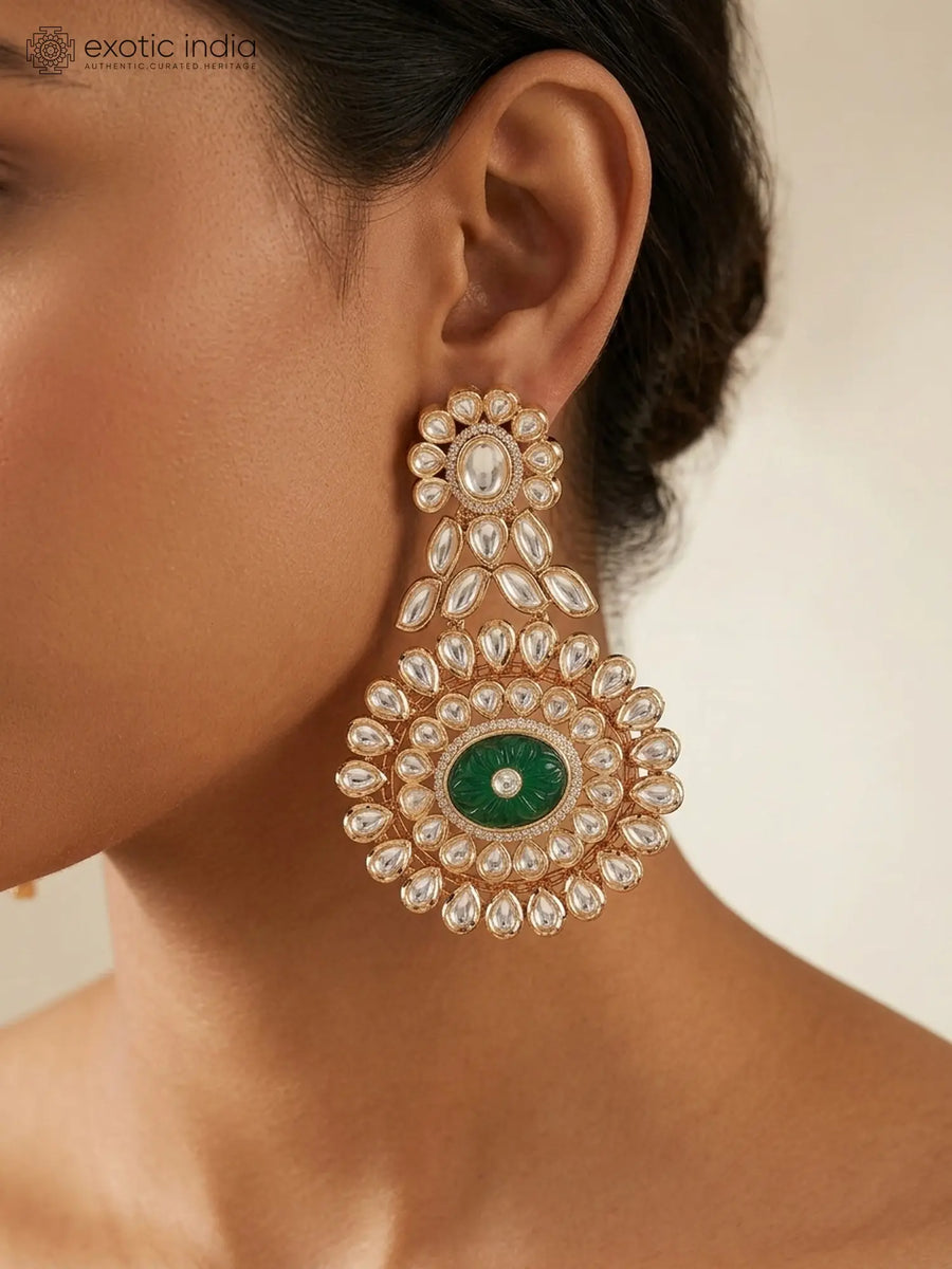 Floral Kundan Earrings with Meenakari Stonework in Brass