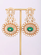 Floral Kundan Earrings with Meenakari Stonework in Brass