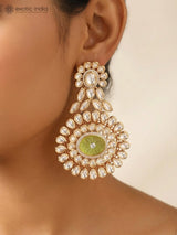 Floral Kundan Earrings with Meenakari Stonework in Brass