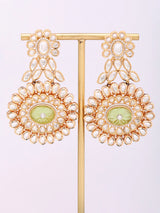 Floral Kundan Earrings with Meenakari Stonework in Brass