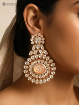 Floral Kundan Earrings with Meenakari Stonework in Brass