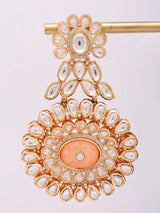 Floral Kundan Earrings with Meenakari Stonework in Brass