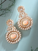 Floral Kundan Earrings with Meenakari Stonework in Brass