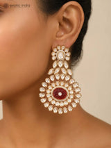 Floral Kundan Earrings with Meenakari Stonework in Brass