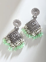 Geometric Kundan Earrings with Pearl Drops and Beads