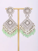 Geometric Kundan Earrings with Pearl Drops and Beads