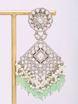 Geometric Kundan Earrings with Pearl Drops and Beads