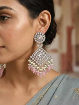 Geometric Kundan Earrings with Pearl Drops and Beads