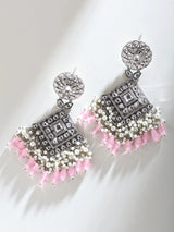 Geometric Kundan Earrings with Pearl Drops and Beads