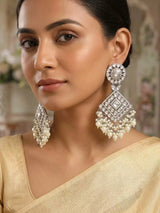Geometric Kundan Earrings with Pearl Drops and Beads