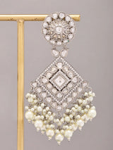 Geometric Kundan Earrings with Pearl Drops and Beads