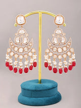 Kundan Chandbali Earrings with Pearl and Red Bead Drops